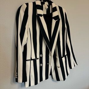 H&M Black and White Striped Double-Breasted Blazer